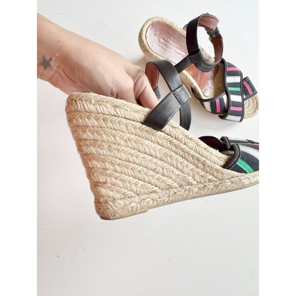 MARC BY MARC JACOBS Striped Grosgrain Leather Espadrille Wedge Sandals, Size 38 - Picture 4 of 15